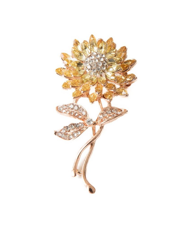 MayTree Brosche "Sonnenblume" (Stück, 1-tlg), Metallbrosche mit Glassteinen und Strass in Form einer Sonnenblume von MayTree