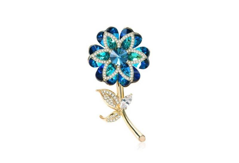 MayTree Brosche "seltene Blüte", mit Strass-Steinen blau (Stück, 1-tlg), Metallbrosche in Form einer Blüte aus blauen - türkisen Glassteinen von MayTree