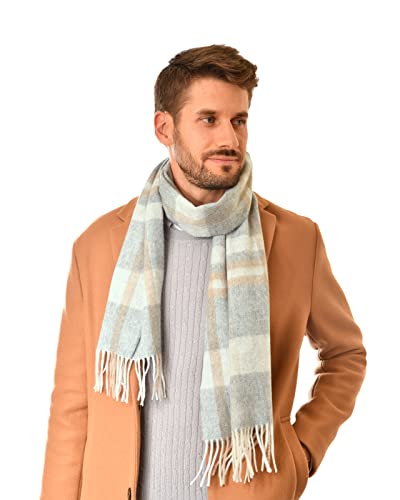 MayTree Kaschmir-Schal in verschiedenen Farben Herren und Damen, Unisex Woll-Schal aus 100% Kaschmir, einfarbig und kariert, 180 x 30 cm (grau beige kariert) von MayTree