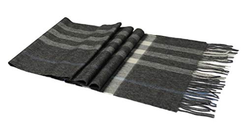 MayTree Kaschmir-Schal in verschiedenen Farben Herren und Damen, Unisex Woll-Schal aus 100% Kaschmir, einfarbig und kariert, 180 x 30 cm (grau weiss) von MayTree