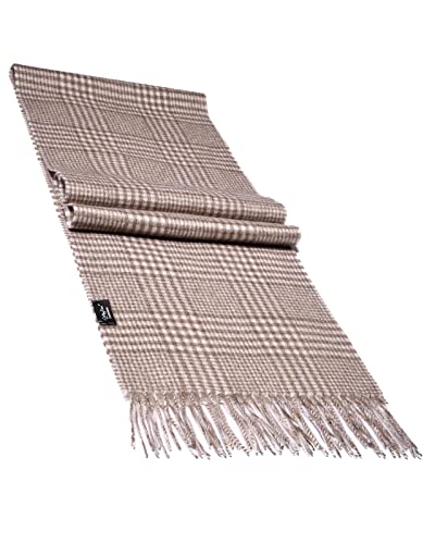 MayTree Kaschmir-Schal in verschiedenen Farben Herren und Damen, Unisex Woll-Schal aus 100% Kaschmir, einfarbig und kariert, 180 x 30 cm (hahnentritt beige) von MayTree