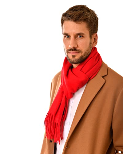 MayTree Kaschmir-Schal in verschiedenen Farben Herren und Damen, Unisex Woll-Schal aus 100% Kaschmir, einfarbig und kariert, 180 x 30 cm (rot) von MayTree