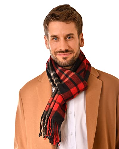 MayTree Kaschmir-Schal in verschiedenen Farben Herren und Damen, Unisex Woll-Schal aus 100% Kaschmir, einfarbig und kariert, 180 x 30 cm (rot kariert) von MayTree