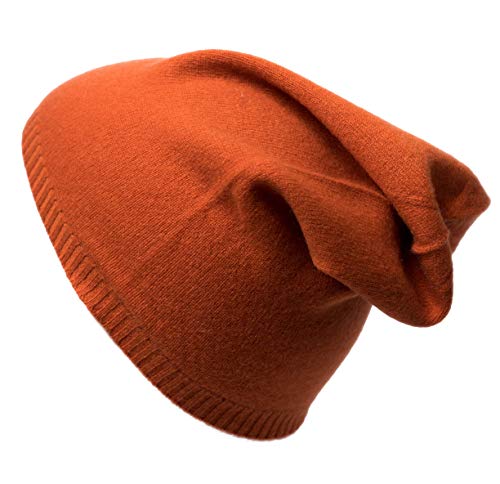 MayTree Kaschmirmütze Damen mit Rand, einfarbige Mütze aus 100% Kaschmir, Kaschmir-Beanie Unisex für Damen und Herren(Orange) von MayTree