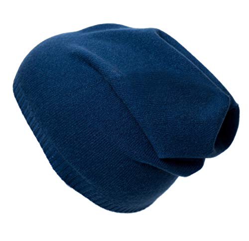 MayTree Kaschmirmütze Damen mit Rand, einfarbige Mütze aus 100% Kaschmir, Kaschmir-Beanie Unisex für Damen und Herren(blau) von MayTree