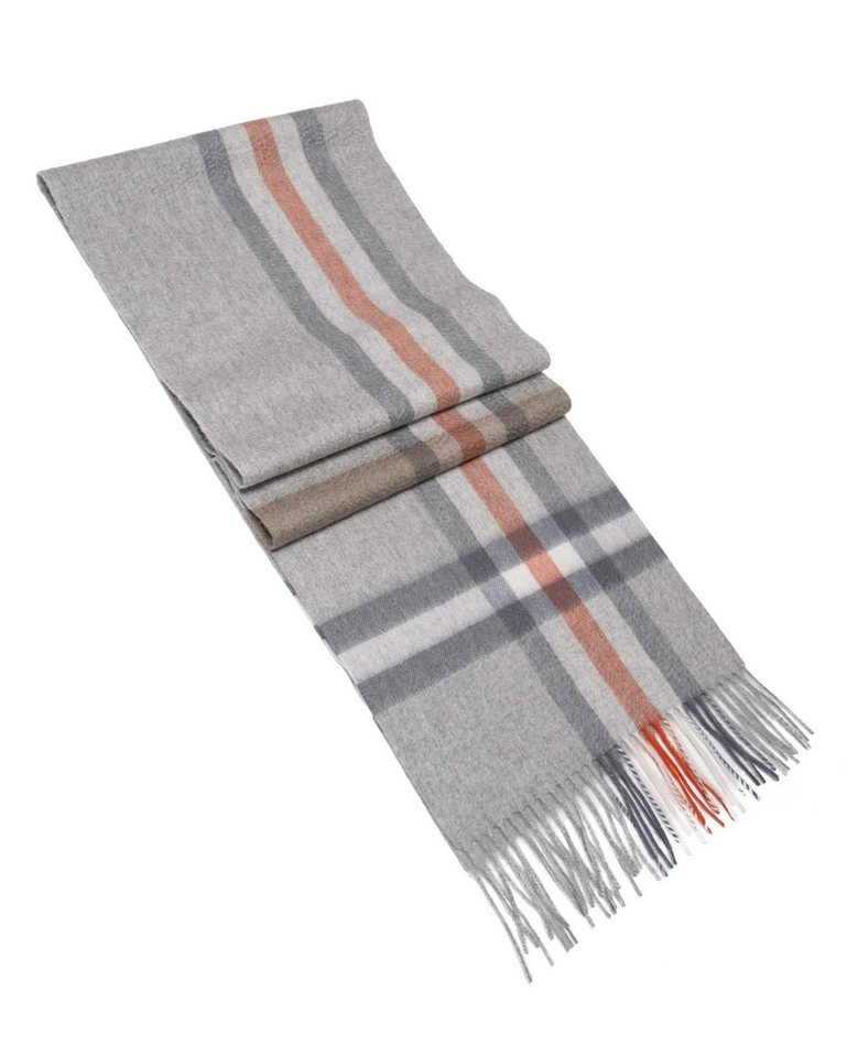 MayTree Kaschmirschal Unisex, 180 x 30cm, mit Fransen, gewebt Tartan grau weiß braun, (Stück, 1-St), 100% Kaschmir von MayTree