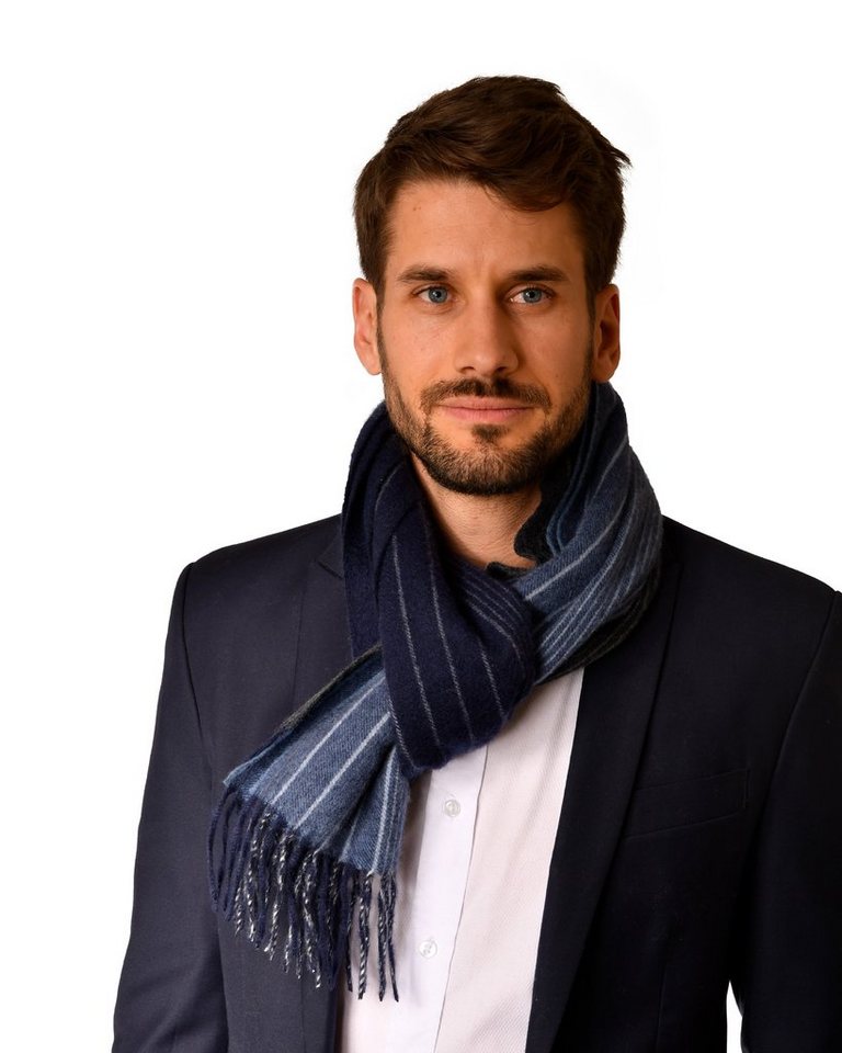 MayTree Kaschmirschal Unisex, 180 x 30cm, mit Fransen, zweifarbig, grau blau, (Stück, 1-St), 100 % Kaschmir von MayTree