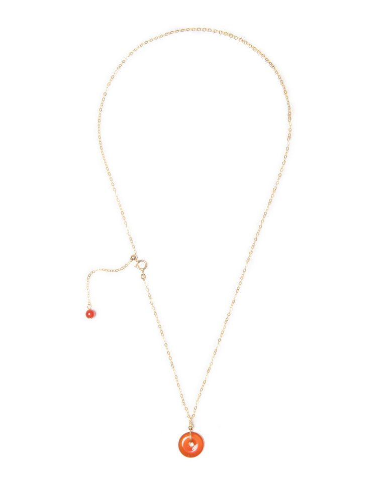 MayTree Kette mit Anhänger „Doughnut“ 14 Goldfilled, mit rotem Karneolanhänger (Stück, 1-tlg), kleine Karneol Perle am verlängerten Kettchen von MayTree