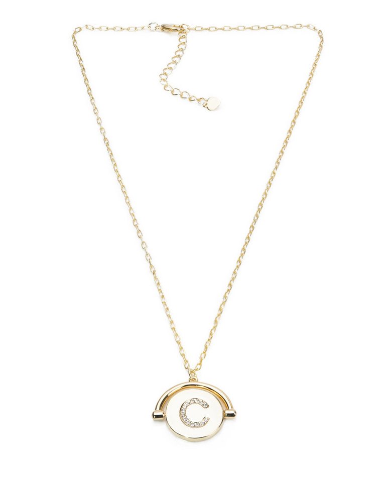 MayTree Kette mit Anhänger Buchstabe C beidseitig Messing 14K vergoldet, mit Zirkonia (Stück, 1-tlg), Statementkette, beidseitig, mit positiver Botschaft von MayTree