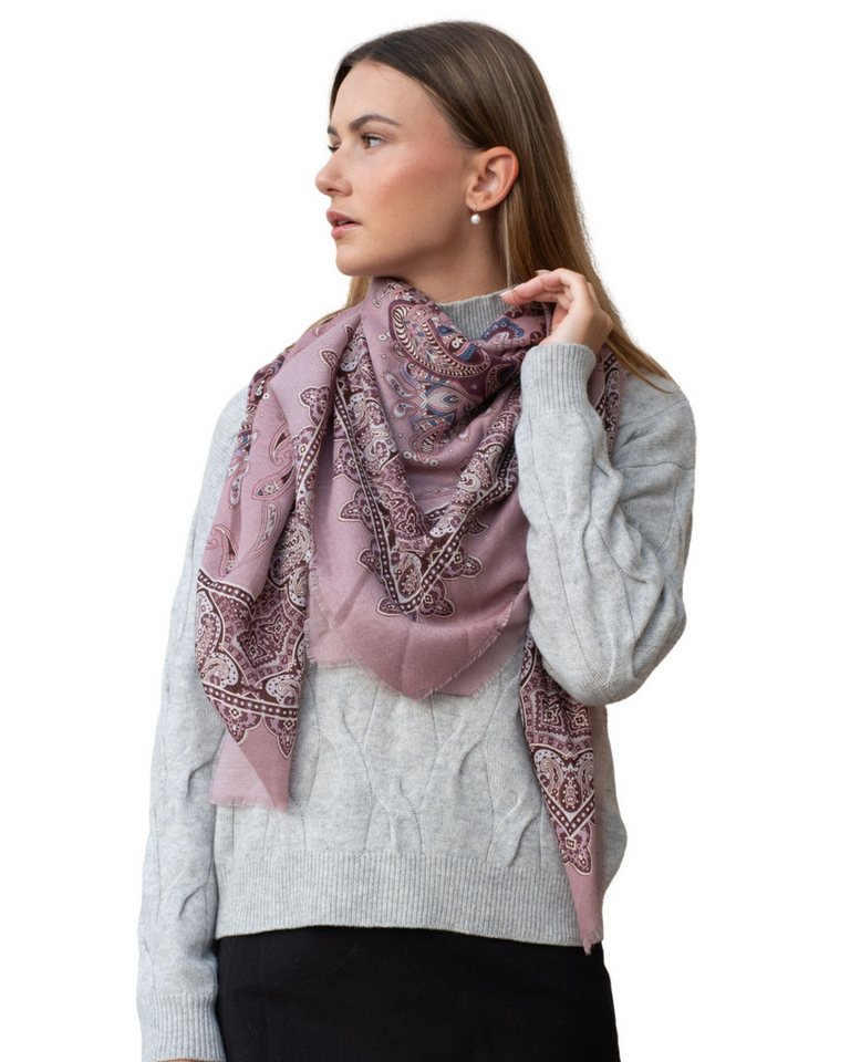 MayTree Modeschal Großes Modetuch Cashmere Feeling 130x130cm Paisley rosa, (Stück, 1-St) von MayTree