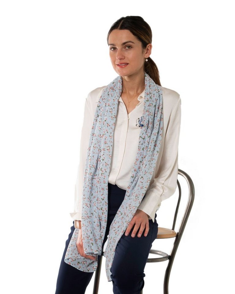 MayTree Modeschal leichter Chiffonschal Damen Millefleurs 70x180, soft blue, ganzjährig, (Stück, 1-St) von MayTree