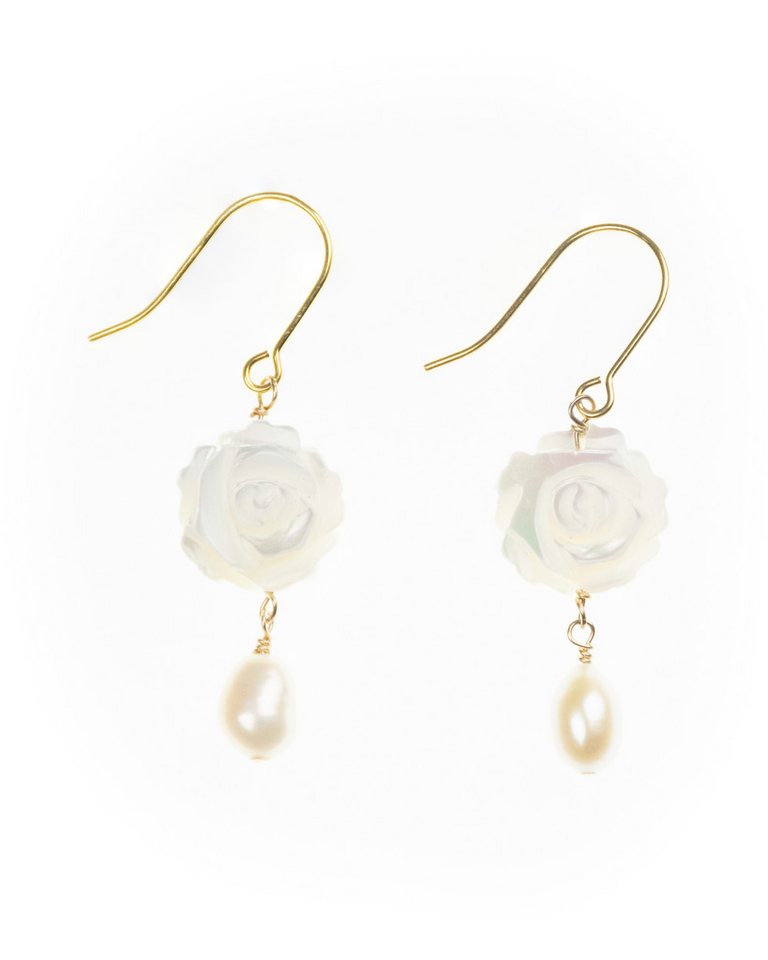 MayTree Ohrstecker-Set Perlen mit Perlmuttrosen (2-tlg), 925er Silberhaken mit 18K Goldauflage von MayTree