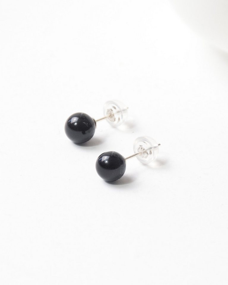 MayTree Ohrstecker-Set schwarzer Achat (2-tlg), achat, 925 Silber vergoldet von MayTree