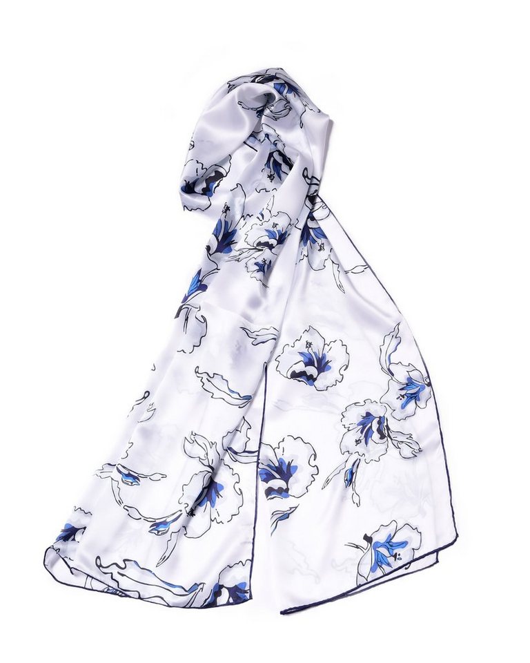 MayTree Seidenschal Hibiskus Blau, 55 x 175 cm, leichter Damen-Schal, alljährig, (Stück), Seidentuch 100% Seide von MayTree