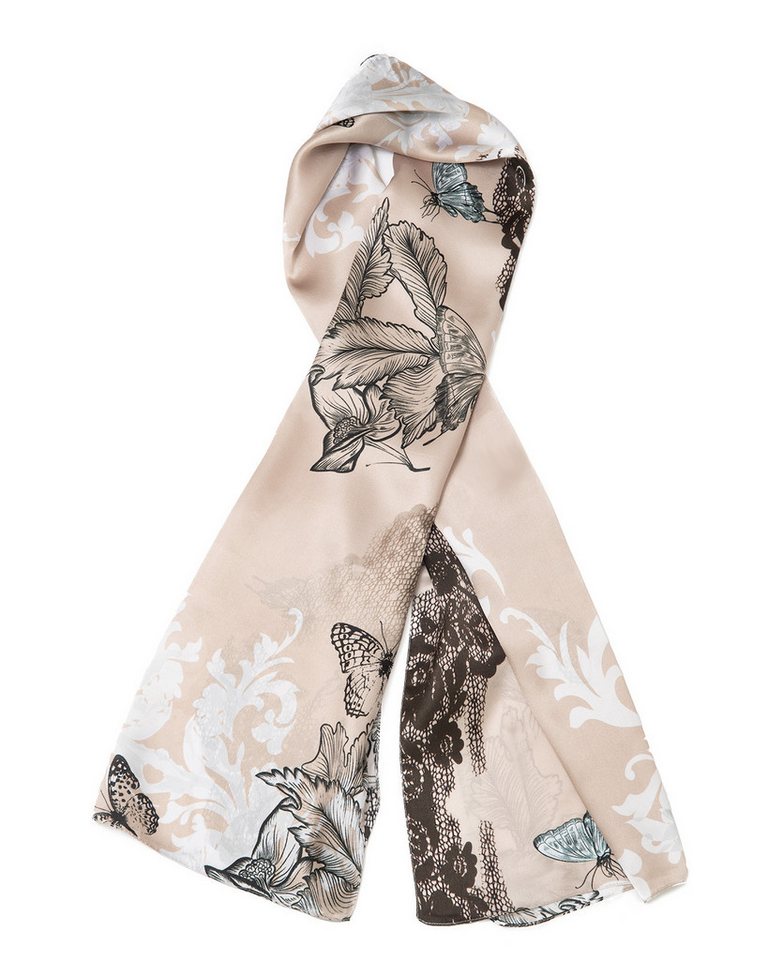 MayTree Seidenschal Lace taupe schwarz, 55x175cm, leichter Damen-Schal, alljährig, (Stück), Seidentuch 100% Seide von MayTree