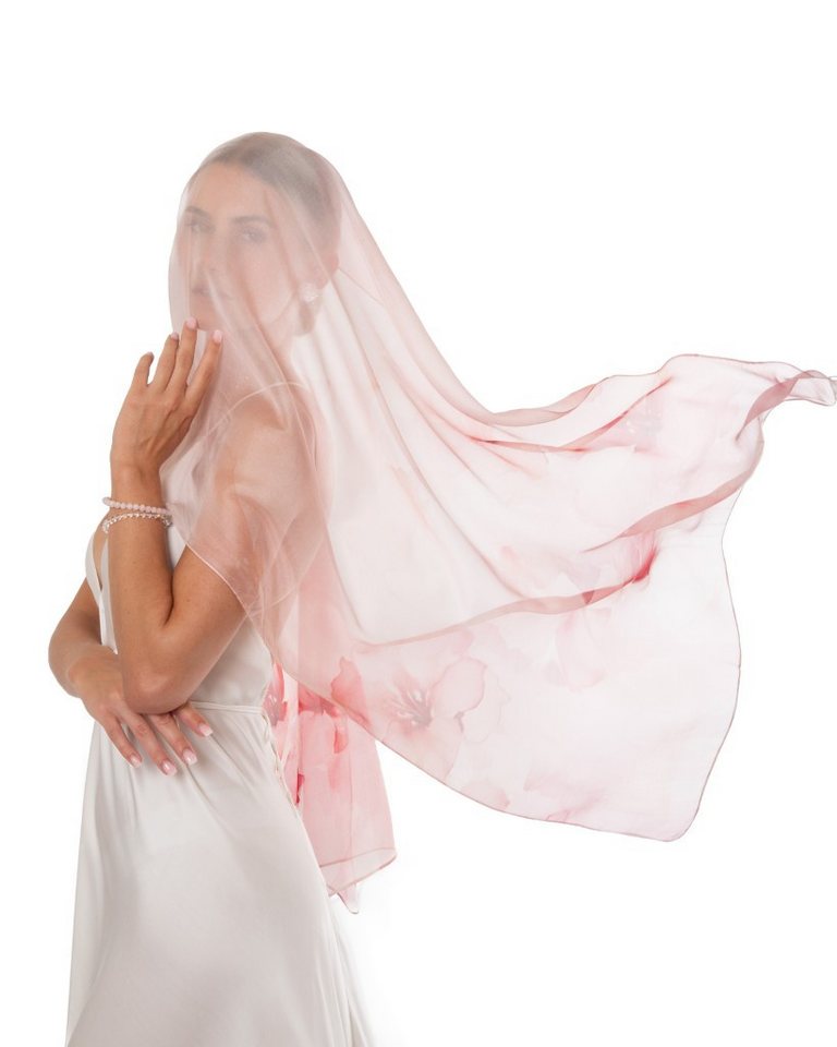 MayTree Seidenschal Seidenchiffon Hibiskus rosa 70 x 180 cm, (Stück), Seidentuch 100% Seide, zart und durchsichtig von MayTree