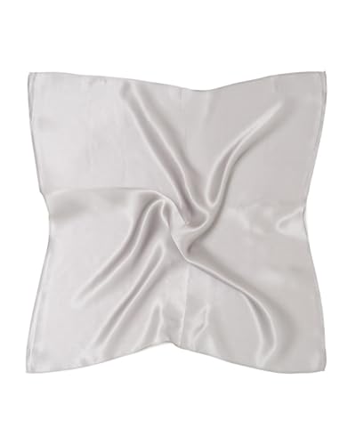 MayTree Seidentuch aus 100% Maulbeer-Seide - Quadratisch einfarbig silber 53x53 - Luxuriöses Damen Halstuch - Eleganter Bandana-Schal für Damen - Luxus und Komfort für Erwachsene von MayTree