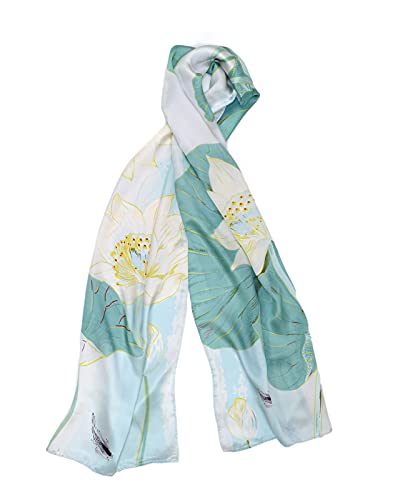 MayTree Seidentuch, buntes Halstuch für Damen aus 100% Maulbeer-Seide, Lotus 55 x 175 cm von MayTree