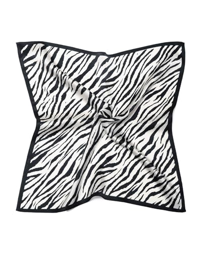 MayTree Seidentuch aus 100% Maulbeer-Seide - Quadratisch Zebra schwarz weiß 53x53 - Luxuriöses Damen Halstuch - Eleganter Bandana-Schal für Damen - Luxus und Komfort für Erwachsene von MayTree