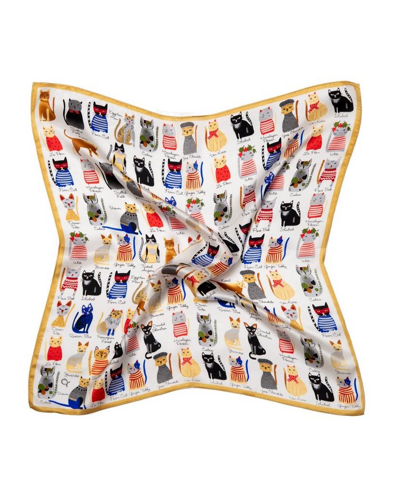 MayTree Seidentuch quadratisch Katzen 53x53cm weiss, Nickituch, Bandana-Schal, (Stück), 100% Seide von MayTree