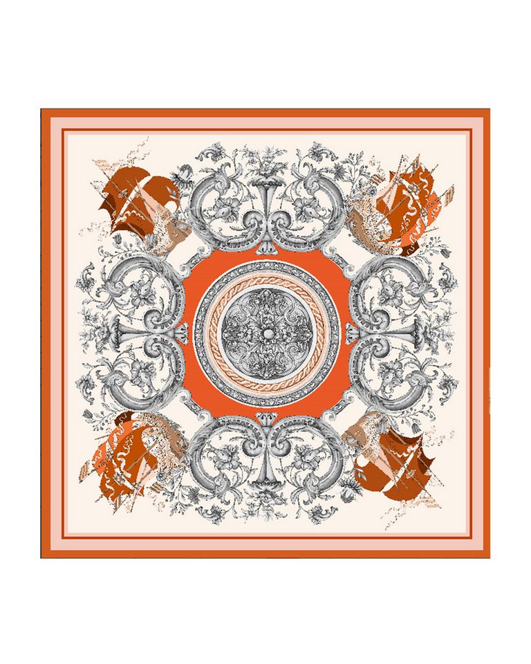 MayTree Seidentuch Premium mit handrolliertem Rand 86x86, Maritim Barock orange, (Stück), 100% Seide, mit handrolloertem Rand von MayTree