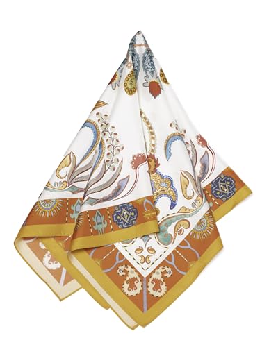 MayTree Seidentuch Premium: Quadratisch 64x64cm - Folklore Design orange - Handrolliertes Twillseide - Eleganter Bandana-Schal für Damen - Luxus und Komfort für Erwachsene von MayTree