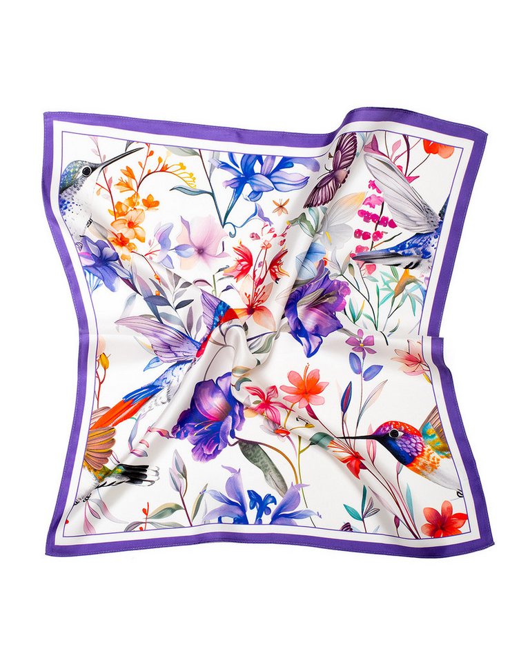 MayTree Seidentuch Seidentuch Twillseide quadratisch 53x53, Kolibri weiß lila, (Stück), 100% Seide von MayTree