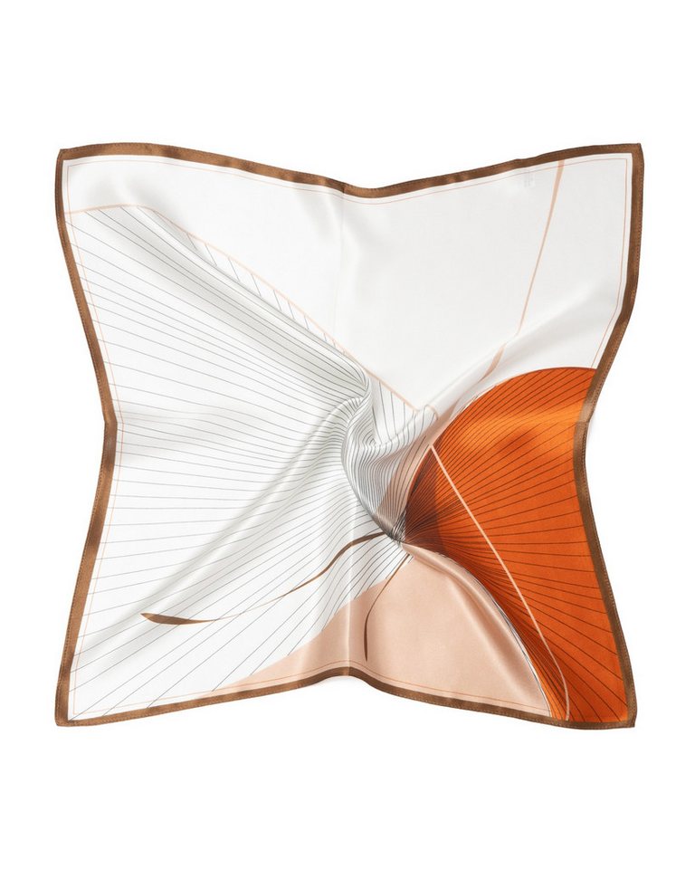 MayTree Seidentuch Seidentuch quadratisch Abstrakte Linien 53x53 weiß orange, (Stück), 100% Seide von MayTree
