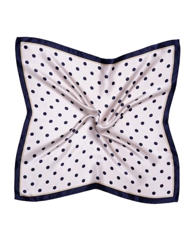 MayTree Seidentuch aus 100% Maulbeer-Seide - Quadratisch Punkte klein beige dunkelblau 53x53 - Luxuriöses Damen Halstuch - Eleganter Bandana-Schal für Damen - Luxus und Komfort für Erwachsene von MayTree