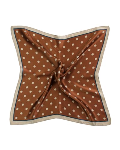 MayTree Seidentuch aus 100% Maulbeer-Seide - Quadratisch Punkte klein braun beige 53x53 - Luxuriöses Damen Halstuch - Eleganter Bandana-Schal für Damen - Luxus und Komfort für Erwachsene von MayTree