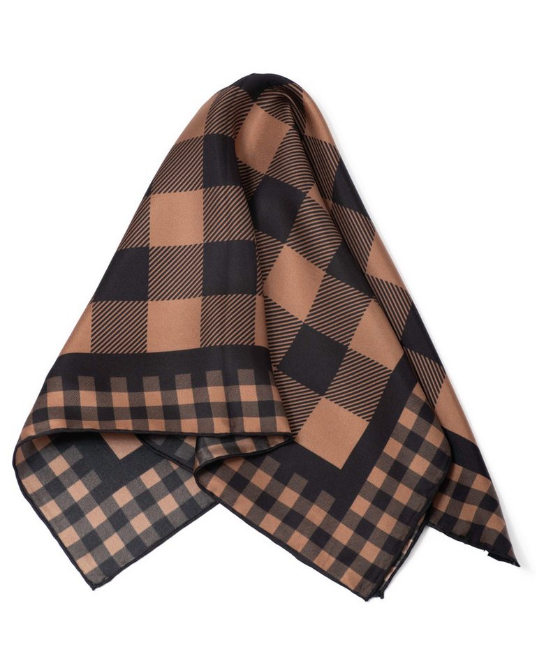 MayTree Seidentuch Herren handrolliert aus Twill-Seide, 53x53 kariert braun, (Stück), 100% Seide, mit handrolliertem Rand von MayTree