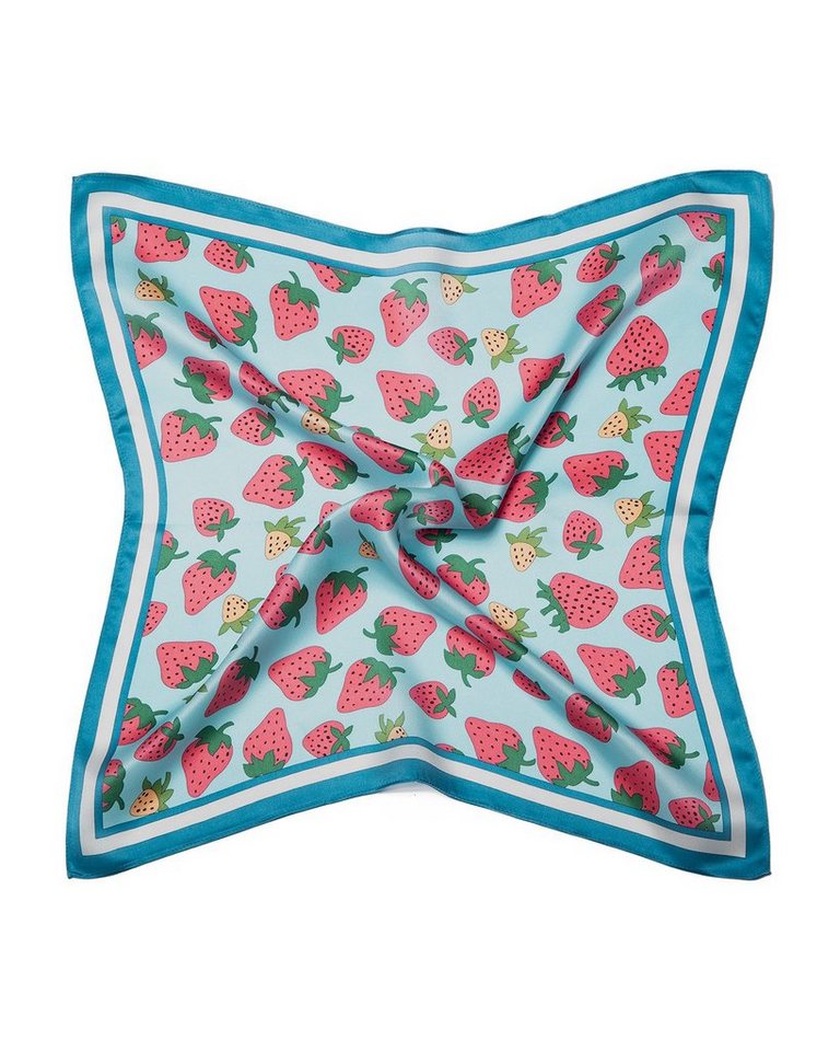 MayTree Seidentuch quadratisch Erdbeere 53x53cm blau, Nickituch, Bandana-Schal, (Stück), 100% Seide von MayTree