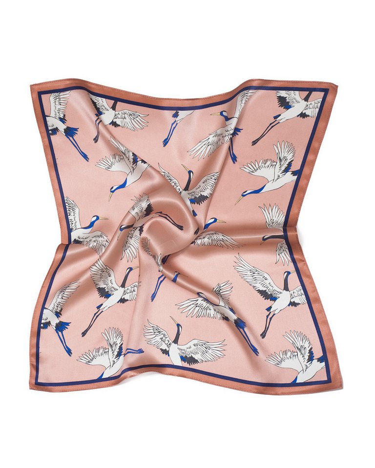 MayTree Seidentuch quadratisch Kranich 53x53 grün, Nickituch, Bandana-Schal, (Stück), 100% Seide von MayTree