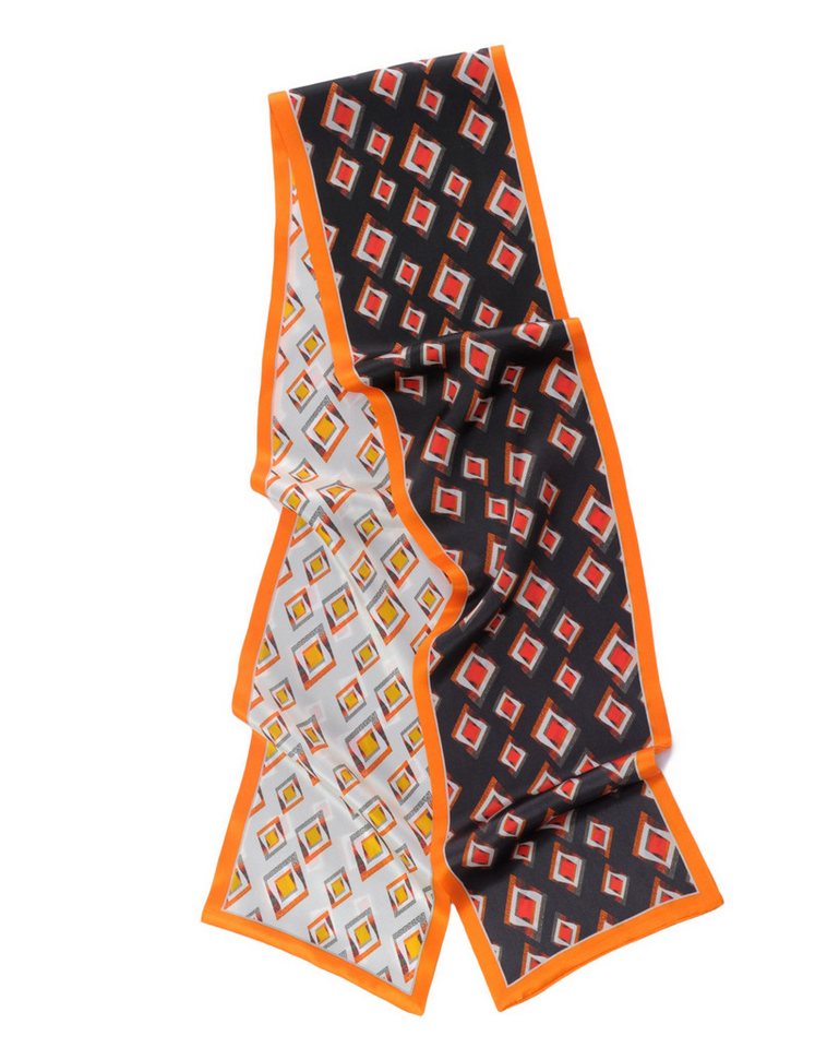MayTree Seidentuch schmal beidseitig, Rautenmuster weiss, schwarz, orange 16 x 145 cm, (Stück), Seidentuch 100% Seide von MayTree