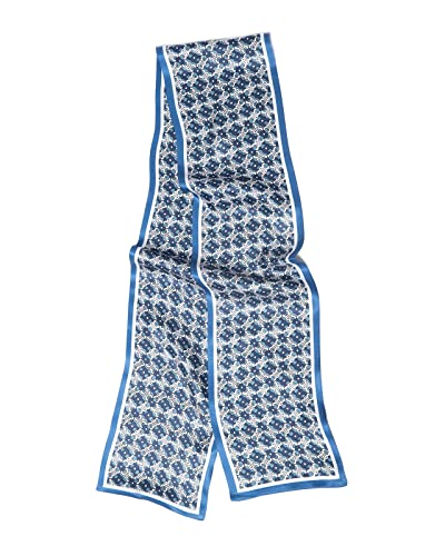 MayTree schmaler beidseitig Seidenschal aus 100% Maulbeer-Seide - Modell Pattern blau, 16x145cm - Luxuriöser Damenschal - Elegantes Halstuch für Damen - Luxus und Komfort für Erwachsene von MayTree
