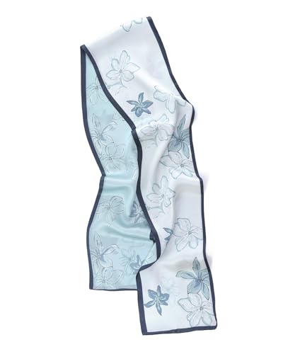 MayTree schmaler Seidenschal beidsetig aus 100% Maulbeer-Seide - Modell Blüten hellblau 16x145cm - Luxuriöser Damenschal - Elegantes Halstuch für Damen - Luxus und Komfort für Erwachsene von MayTree