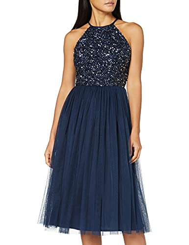 Maya Deluxe Women's Damen Womens Ladies Midi Dress with Halter Neck Tulle for Evening Graduation Prom Wedding Bridesmaids Ball Gown Brautjungfernkleid, Navy, 48 von Maya Deluxe