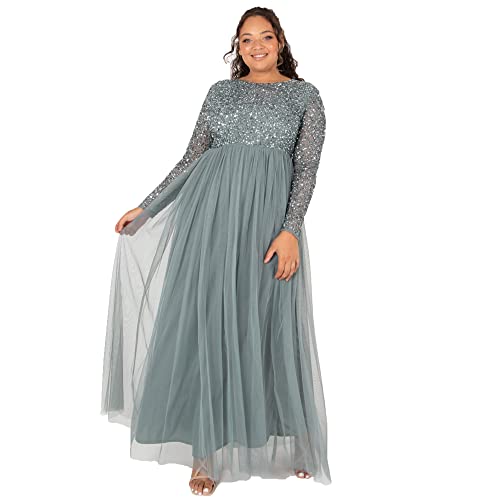 Maya Deluxe Damen Embellished Long Sleeve Maxi Formal Dress, Misty Green, 36 von Maya Deluxe