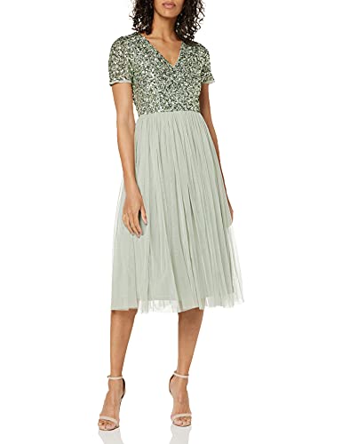 Maya Deluxe Damen Maya Deluxe V-neck Embellished Midi Bridesmaid Dress, Grüne Lilie, 52 EU von Maya Deluxe