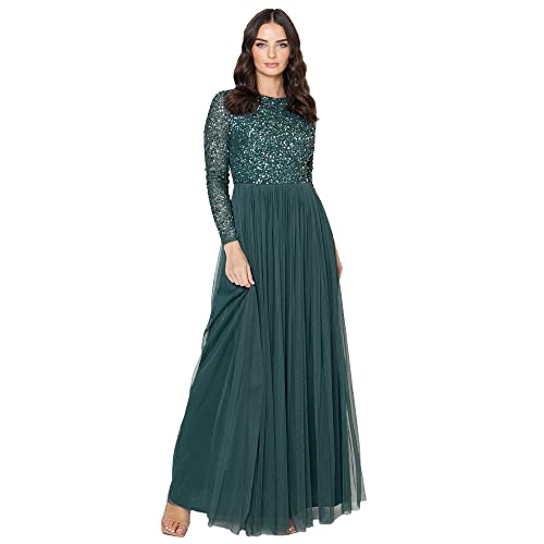 Maya Deluxe Damen High Waist Sequins Long Sleeve Prom Evening Bridesmaid Dress, Emerald, 50 EU (22 UK) von Maya Deluxe