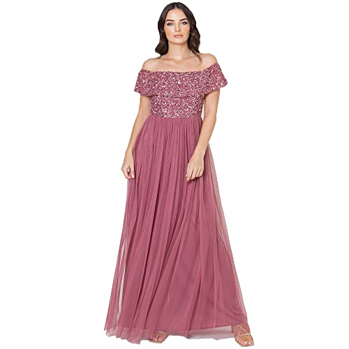 Maya Deluxe Damen Ladies Bardot Dress Women Maxi Embellished Hight Empire Waist Sleeveless Tulle for Wedding Guest Prom Graduation Brautjungfernkleid, Desert Rose, 20 Maya Deluxe Damen Ladies Bardot Dress Women Maxi Embellished Hight Empire Waist Sleeveless Tulle for Wedding Guest Prom Graduation Brautjungfernkleid, Desert Rose, 20 von Maya Deluxe
