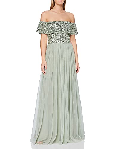 Maya Deluxe Damen Ladies Bardot Dress Women Maxi Embellished Hight Empire Waist Sleeveless Tulle for Wedding Guest Prom Graduation Brautjungfernkleid, Green Lilly, 22 von Maya Deluxe