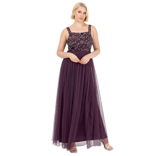 Maya Deluxe Damen Ladies Womens Maxi Dress Wide Straps Sleevless Square Neckline Embellished for Wedding Guest Prom Brautjungfernkleid, Beere, 38 von Maya Deluxe
