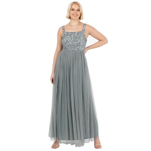 Maya Deluxe Damen Ladies Womens Maxi Dress Wide Straps Sleevless Square Neckline Embellished for Wedding Guest Prom Brautjungfernkleid, Grün (Misty Green), 46 von Maya Deluxe