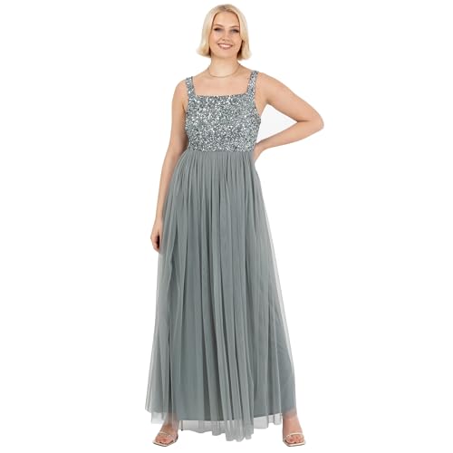 Maya Deluxe Damen Ladies Womens Maxi Dress Wide Straps Sleevless Square Neckline Embellished for Wedding Guest Prom Brautjungfernkleid, Grün (Misty Green), 48 von Maya Deluxe