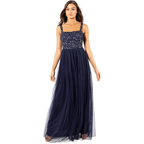 Maya Deluxe Damen Ladies Womens Maxi Dress Wide Straps Sleevless Square Neckline Embellished for Wedding Guest Prom Brautjungfernkleid, Navy, 52 von Maya Deluxe