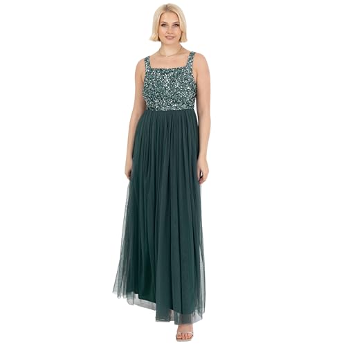 Maya Deluxe Damen Ladies Womens Maxi Dress Wide Straps Sleevless Square Neckline Embellished for Wedding Guest Prom Brautjungfernkleid, Smaragdgrün, 48 von Maya Deluxe