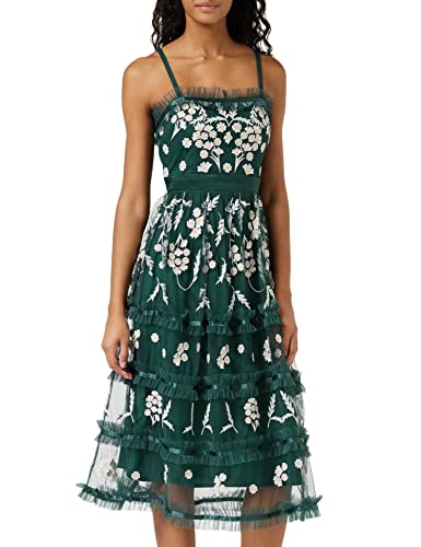 Maya Deluxe Damen Ladies Womens Summer Dress Embroidered Midi Floral Straps High Waist A Line Cut Everyday Casual For Hochzeitskleid, Emerald Green, 36 EU von Maya Deluxe