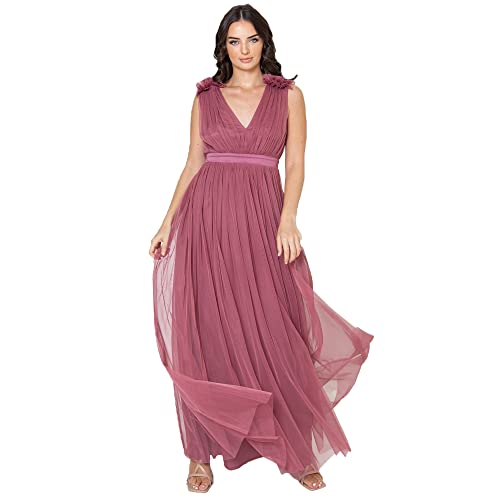 Maya Deluxe Damen Maxi Dress with Ruffle Shoulder Detail Brautjungfernkleid, Desert Rose, 54 EU von Maya Deluxe