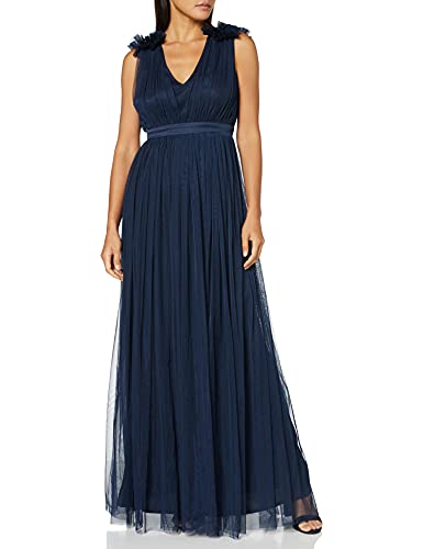 Maya Deluxe Damen Maxi With Ruffle V Neck Sleeveless High Empire Waist Long Prom Guest Weddi Bridesmaid Dress, Navy, 34 EU (6 UK) von Maya Deluxe